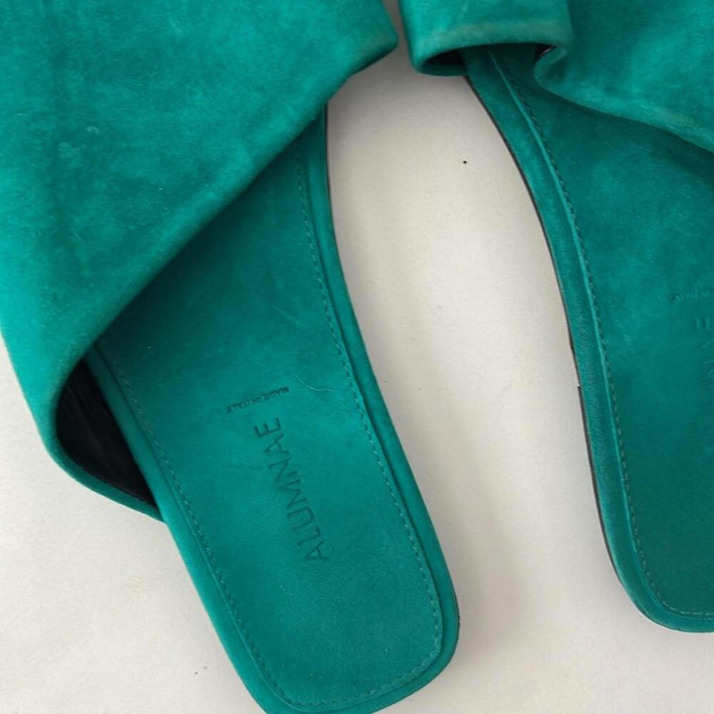 ALUMNAE Italian Suede Teal Asymmetric Sandals EU 37 $425 - Picture 3 of 7